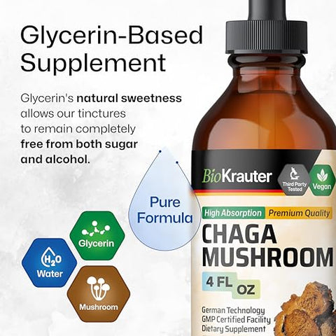 BIO KRAUTER - Extrato de Cogumelo Chaga – Tintura de Chaga para Suporte Imunológico – Vegano, Sem Álcool – Marca Chaga Extract