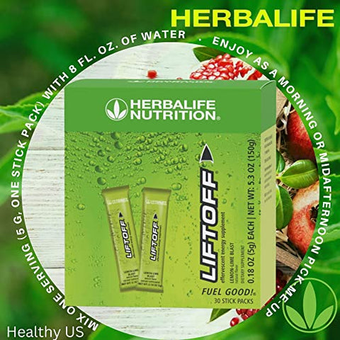 Nutrition LIFTOFF Energy Stick Packs – Limão-Lima Explosão – Bebida Instantânea para Energia Natural, Clareza Mental e Concentração – 30 Unidades (30 Pacotes), Verde - Herbalife