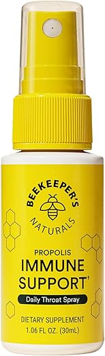 Beekeeper's Naturals - Spray de Garganta de Própolis Beekeeper’s Naturals – 95% Extrato de Própolis de Abelha, Suporte Natural ao Sistema Imunológico