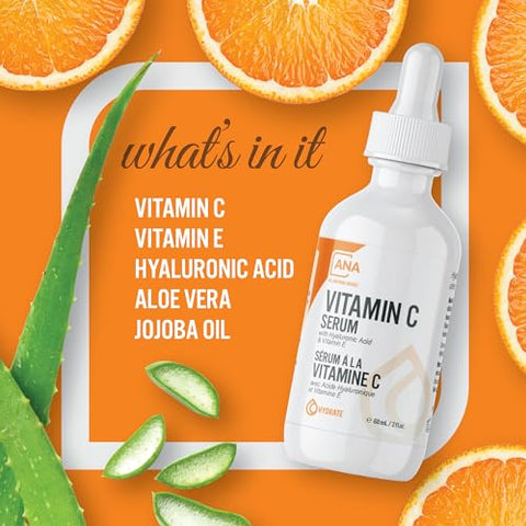 All Natural Advice - Soro de Vitamina C para o Rosto, 60ml / 2oz com 20%% de Vitamina C, Ácido Hialurônico, Aloe, MSM, Vitamina E |