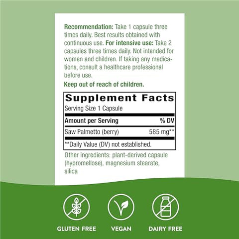 Nature's Way - Nature’s Way Saw Palmetto Berries: Suporte Tradicional à Saúde da Próstata para Homens, 585mg, 180 Cápsulas