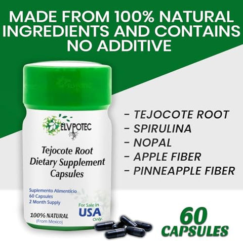 Raiz de Tejocote Original Mexicana ELVPOTEC para Perda de Peso – Cápsulas de Limpeza de 60 Dias | Suporte para Intestino e Cólon | Detox Avançado para o Intestino | Dieta Original Mexicana