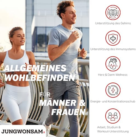 JUNGWONSAM - 6 Anos de Extrato de Ginseng Vermelho Coreano 365 | 100 Sticks | Vegano | 7mg de Ginsenosídeos por Stick | Energia, Concentração, Fadiga, Suporte Imunológico | Suplemento Diário de Vitalidade para Homens