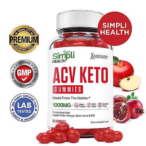 3 Pack) – Gomas ACV Keto Simpli Health 1000MG com Suco de Romã, Beterraba e Vitamina B12 – 180 Gomas - Justified Laboratories