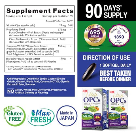 Vitale OPCs | Extrato Premium de Semente de Uva Europeia com Aronia, Bioflavonoides Cítricos | Suporta Circulação, Saúde da Pele e Proteção Celular | 100%% polifenóis - LABO Nutrition