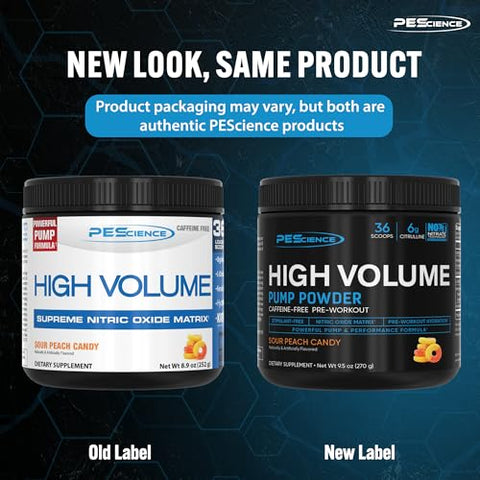 High Volume – Booster de Óxido Nítrico para Treino Pré-Workout em Pó, Sabor Pêssego Azedo, 36 Porções, Sem Cafeína - PEScience