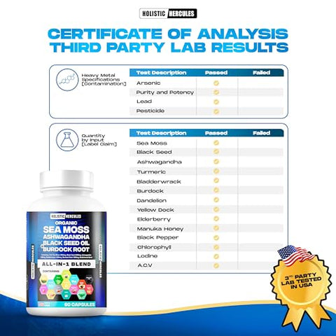 Holistic Hercules - Blend: Sea Moss 9000mg, Black Seed Oil 6000mg, Ashwagandha 3000mg, Burdock 2000mg – Potência Natural para Saúde e Bem-Estar