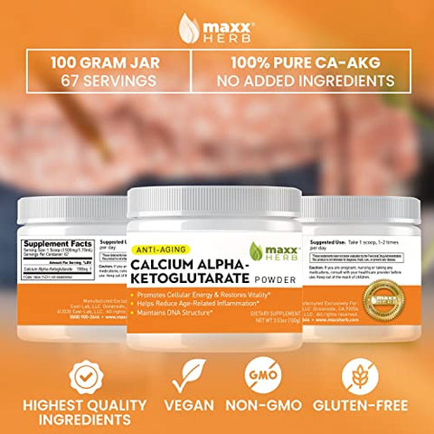 Calcium AKG em Pó – Cálcio Alpha – Ketoglutarato Puro (Ca-AKG), para Energia, Vitalidade, Foco Mental e Clareza – 100g - Maxx Herb