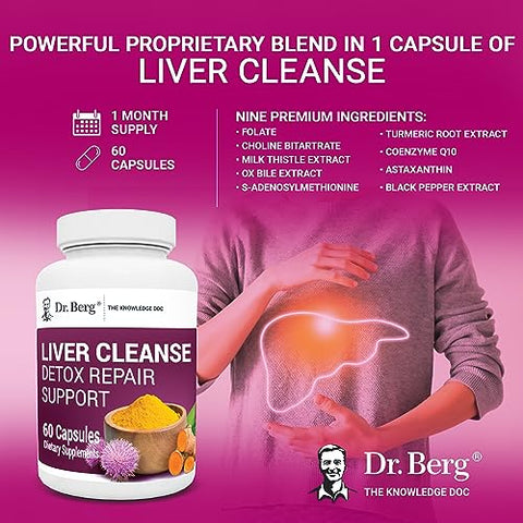 Dr. Berg Nutritionals - Dr. Berg – Cápsulas Detox para Limpeza do Fígado c/ Mistura Única de Cardo de Leite e Bile de Boi