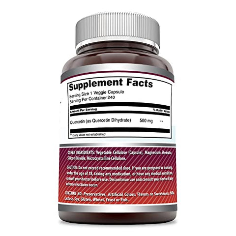 Amazing Nutrition - Amazing Formulas Quercetin 500mg Cápsulas Vegetais | Sem OGM | Sem Glúten | Suporte à Saúde Geral