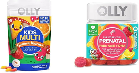 Kids Multivitamin Gummy Worms 70 Unidades + Prenatal Gummy Multivitamin 60 Unidades | Vitaminas Gomosas para Crianças e Gestantes - OLLY