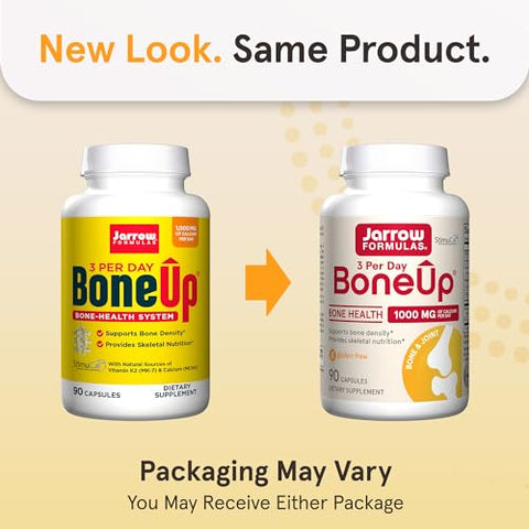 BoneUp Três Por Dia Para Suporte Ósseo e Nutrição Esquelética, Inclui Vitamina D3, K2 (como MK-7) e 1000 mg de Cálcio Por Dia, 90 Cápsulas, Fornecimento de 30 Dias - Jarrow Formulas