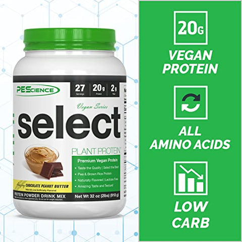 Select Vegan – Proteína em Pó à Base de Plantas, Chocolate Peanut Butter, 27 Porções, Mistura Premium de Ervilha e Arroz Integral - PEScience