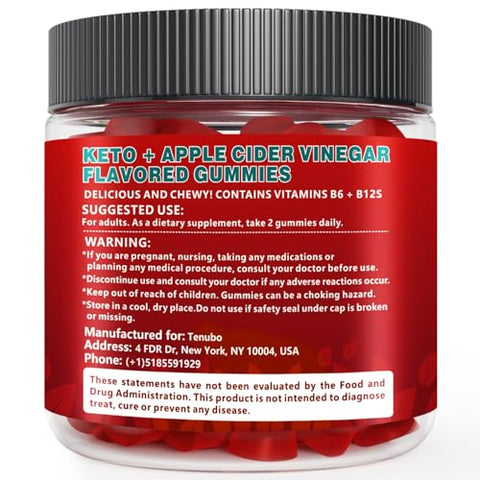 Tenubo - (2 Pacotes) 90 Unidades de Gomas Keto ACV com Fórmula de 1500MG 180 Unidades de Gomas Keto ACV, Suplemento Dietético de Gomas Keto ACV para Mulheres e Homens – Baixo teor de açúcar