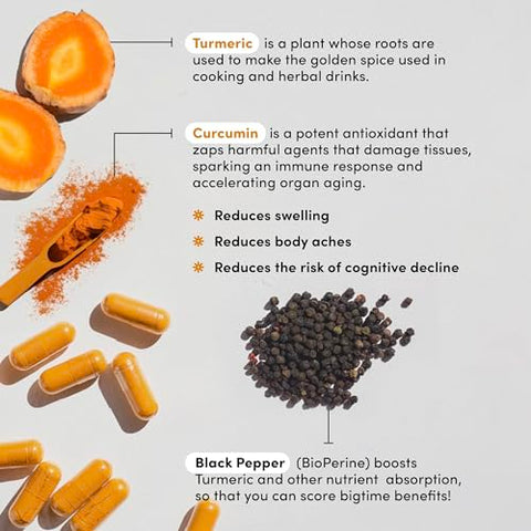 Vital Peak - Cúrcuma Curcumina com Pimenta Preta – Extrato de Curcumina 500mg com 95% de Curcuminoides | Suplemento Herbal de Cúrcuma Curcumina com Pimenta Preta – Suplemento de Curcuminoides – 60 Cápsulas