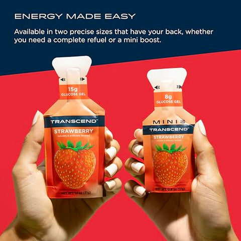 Foods Gel de Morango (31g, Pacote com 24) – Gel Energético Sabor Morango, Carboidrato de Ação Rápida – Sem Cafeína, Sem Glúten - Transcend