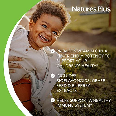 Natures Plus - NaturesPlus Animal Parade Vitamina C Infantil Mastigável – Sabor Natural de Suco de Laranja – 90 Comprimidos em Formato de Animais, Pacote com 2 – Vegano, Vegetariano, Sem Glúten – 90 Porções no Total