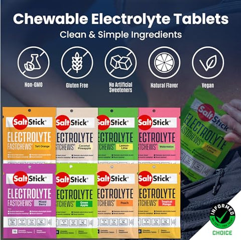 FastChews | 120 Tabletes Mastigáveis – Pack Variado | Tabletes de Sal para Corredores, Nutrição Esportiva, Hidratação, Eletrólitos | 12 Pacotes de - SaltStick