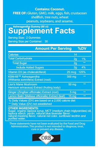 4 Your Wellness - Ashwagandha Gummies Mixed Berry KSM-66, Lion’s Mane, Vitamina-D, Sem-OGM, Sem Glúten, Sem Gelatina – 100g