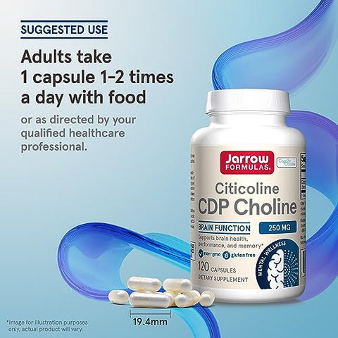 CDP Choline: Suplemento de 250 mg para Memória e Saúde Cerebral – 120 Cápsulas Vegetarianas - Jarrow Formulas