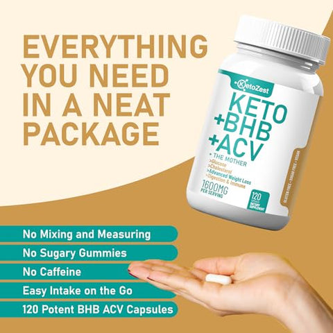 KetoZest - Keto ACV BHB Cápsulas 1600mg para Perda de Peso Avançada – Marca Líder em Emagrecimento