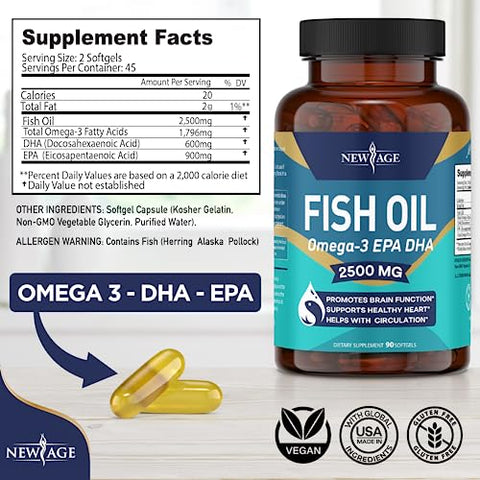 Ômega 3 Fish Oil 2500mg – Reforço Imunológico – Óleo de Peixe – 60 Cápsulas - NEW AGE