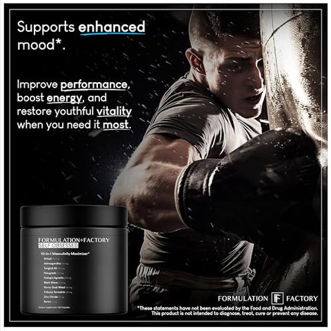 Formulation Factory - Self Obsessed: Maximizador de Masculinidade 10 em 1 para Homens, Crescimento Muscular, Energia, Impulso, Resistência, Resistência, Força, Cognição, Recuperação, Impulsionador, Potencializador, Shilajit, Tongkat
