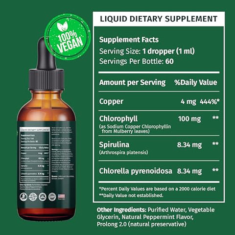 NUSAVA - (2 Pacotes) Gotas Líquidas de Clorofila Vegana 7000mg para Suporte Imunológico, Energia, Intestino | Marca: Vegan Chlorophyll