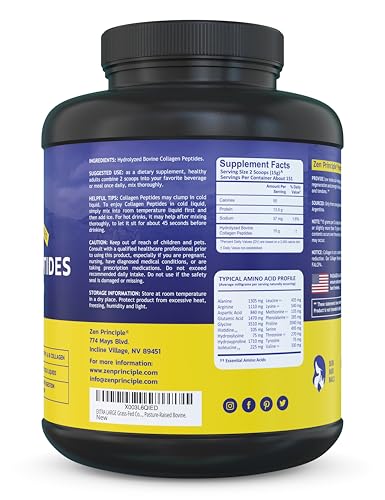 Colágeno Hidrolisado em Pó 5 lb. Proteína Anti-Envelhecimento Personalizada para Cabelos, Pele e Articulações Saudáveis - Zen Principle