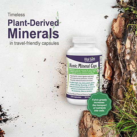 Cápsulas de Minerais Húmicos – 70 Minerais Traço com Ácido Fúlvico Natural, Suplemento Mineral Alcalinizante para Desintoxicação, Saúde Intestinal, Bem-Estar, 120 Unidades - Vital Earth Minerals