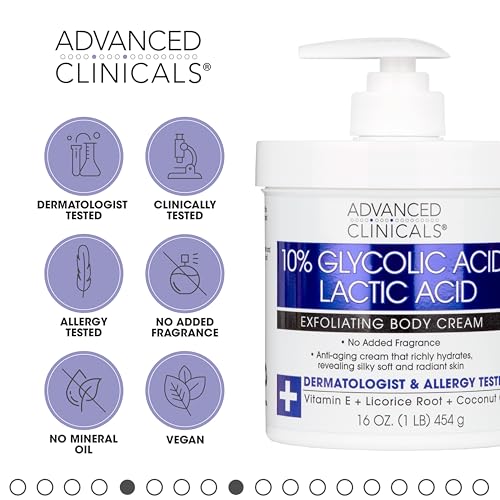 Loção Corporal Ácido Glicólico 10%% Ácido Lático Cuidados com a Pele Hidratante | Creme Corporal Esfoliante AHA KP Bump Eraser Para Pele Áspera - Advanced Clinicals