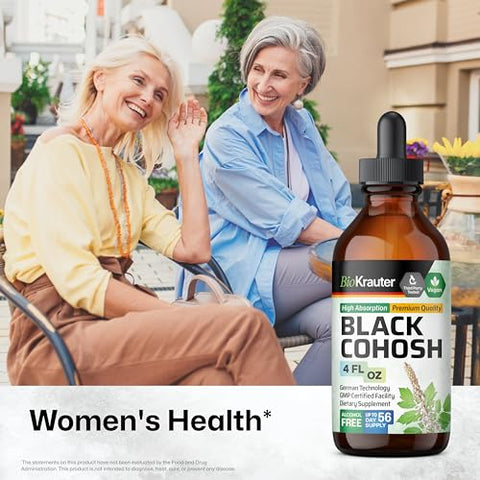 BIO KRAUTER - Tintura de Raiz de Cohosh Preto – Suporte para Mulheres com Suplementos Veganos de Cohosh Preto – Extrato Líquido de Cohosh Preto – Tintura de Cohosh Preto 118 ml – Livre de Álcool e Açúcar