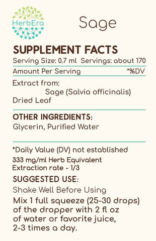 HerbEra - Sage B120 Extrato Herbal Sem Álcool, Gotas Líquidas Concentradas de Sálvia Natural (Salvia officinalis) Folha Seca (118 ml)