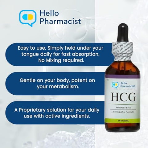 HelloPharmacist - |hCG|₂ Fórmula Livre de Álcool – Gotas Homeopáticas para Reset Metabólico – 60 ml – Fórmula Exclusiva – Agora com Água Purificada