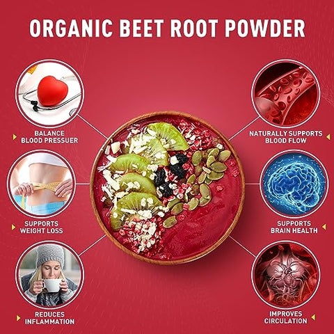 UNLEASH'D ORGANIC - UNLEASH’D ORGANIC – Pó de Beterraba Orgânica 454g – Superfood Natural Impulsionador de Óxido Nítrico – Aumenta a Resistência e Energia
