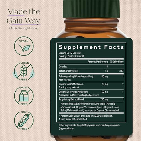 Adrenal Health Nightly Restore – Suplemento Herbal com Ashwagandha, Casca de Magnólia, Cordyceps, Melissa e Mais – 120 Cápsulas Líquidas Veganas de Fitoterapia (60 Porções) - Gaia Herbs