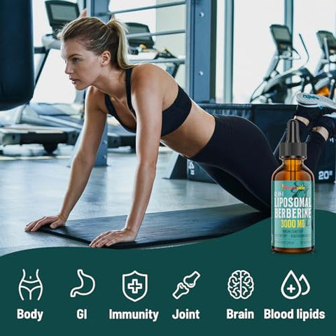 Vivaravida - Berberine HCl Drops 3000 mg – Líquido Liposomal de Berberina HCl – Ativador AMPK com Cúrcuma, Canela do Ceilão, 12 Ingredientes Naturais – 60 ml