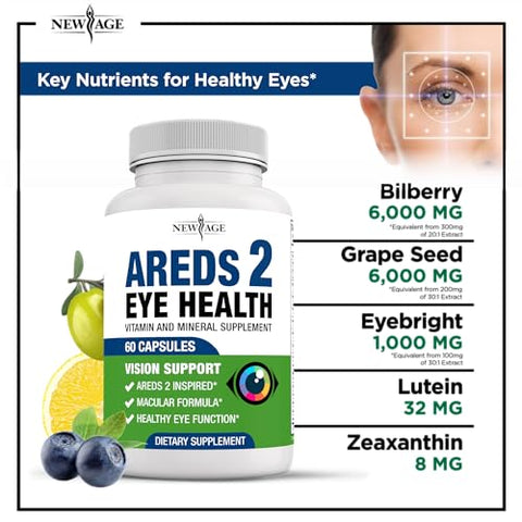 Vitamina para os Olhos Bilberry NEW AGE AREDS 2 – Fórmula Avançada – Marca Líder em Saúde Ocular