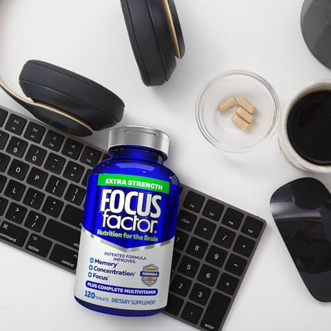 Extra Strength 120 Cápsulas – Suplemento Cerebral para Memória, Concentração e Foco – Multivitamínico Completo com DMAE, Vitamina D, DHA – Vitaminas de Confiança para a Saúde - Focus Factor