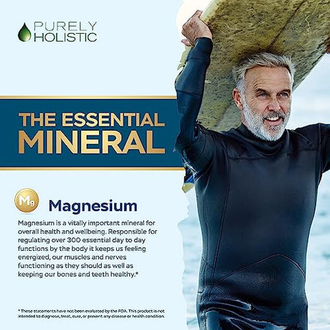 Purely Holistic - Magnésio Taurato 400mg Comprimidos – Magnésio Quelato com Taurina e Coenzima B6 – Complexo de Magnésio de Alta Absorção para Saúde Cardiovascular, Função Muscular e Nervosa – 240 comprimidos