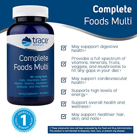 Complete Foods Multi | Energia, Saúde Geral, Digestão | 80 Alimentos Vivos | Natural, Livre de Glúten | 240 Comprimidos - Trace Minerals