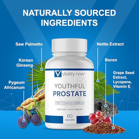 Vitality Now - Juventude Prostática – Saw Palmetto para Homens, Aumenta a Energia com Panax Ginseng, Proteção Antioxidante, Vitamina E, Licopeno, Promove Vitalidade e Bem-Estar – Prostática Juvenil