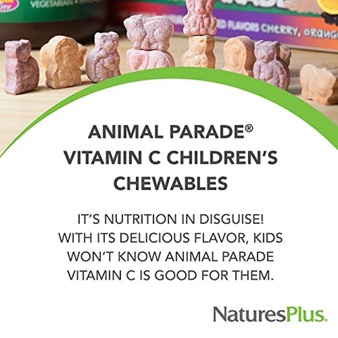 Natures Plus - NaturesPlus Animal Parade Vitamina C Infantil Mastigável – Sabor Natural de Suco de Laranja – 90 Comprimidos em Formato de Animais, Pacote com 2 – Vegano, Vegetariano, Sem Glúten – 90 Porções no Total