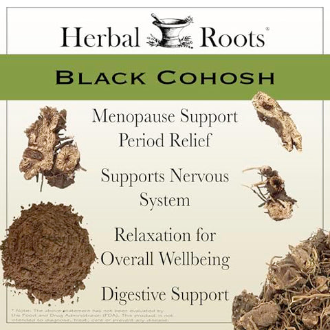Herbal Roots - Raízes de Ervas Orgânicas de Cohosh Preto | 600mg Extra Forte | Suporte para Menopausa e Menstruação em Mulheres | 60 Cápsulas, Vegano
