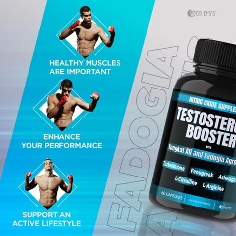 Dr. Emy's - Dr. Emy’s – Booster de Testosterona (2 Unidades) – Tongkat Ali Fadogia Agrestis Óxido Nítrico Ashwagandha para Homens com L Arginina Citrulina Fenugreek – Turkesterone Pré-Treino – 100% Natural e Potente