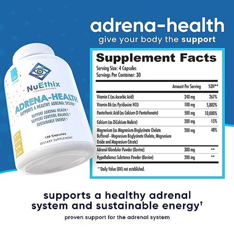 Suplemento Adrena-Health para Mulheres – Suporte à Saúde do Cortisol, Níveis de Energia, Moderação do Humor e Suporte Adrenal - NuEthix Formulations