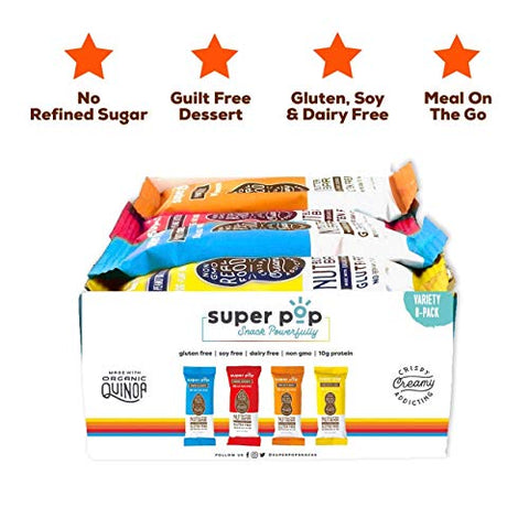Barras de Proteína Vegetal Limpa, com Manteiga de Nozes Natural, Orgânicas e Deliciosas, Substituto de Refeição, Livre de Glúten, Soja e Laticínios, 10g de Proteína - Super Pop Snacks