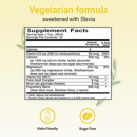 Cal-Mag Líquido – Suplemento de Cálcio e Magnésio com Vitamina D3, K2, Boro e Ácido Fúlvico para Absorção Rápida, 32 Oz (946 ml) por Copo de 1 Oz (30 g) - Vital Earth Minerals