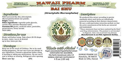 Extrato Líquido de Bai Zhu Sem Álcool, Glicerito de Raiz de Atractylodes (Atractylodis Macrocephalae) Natural Herbal 120 ml - Hawaii Pharm