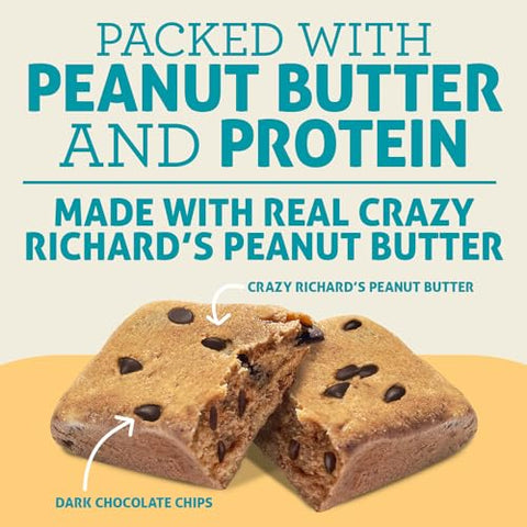 Crazy Richard's - Barra de Proteína Crazy Richard’s 100% Natural, Feita com Amendoim Real e Gotas de Chocolate Amargo, 16g de Proteína, Lanche Delicioso para Levar (8 Barras)